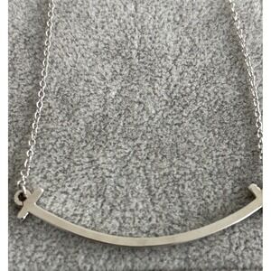 Minimalist Silver Tone Curved Bar Necklace With Cross Accents & Lobster Clasp
